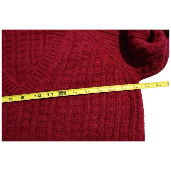 Faherty Aria Burgundy Wool and Alpaca Knit Sweater V-Neck Balloon Sleeves Size S - Picture 14 of 15